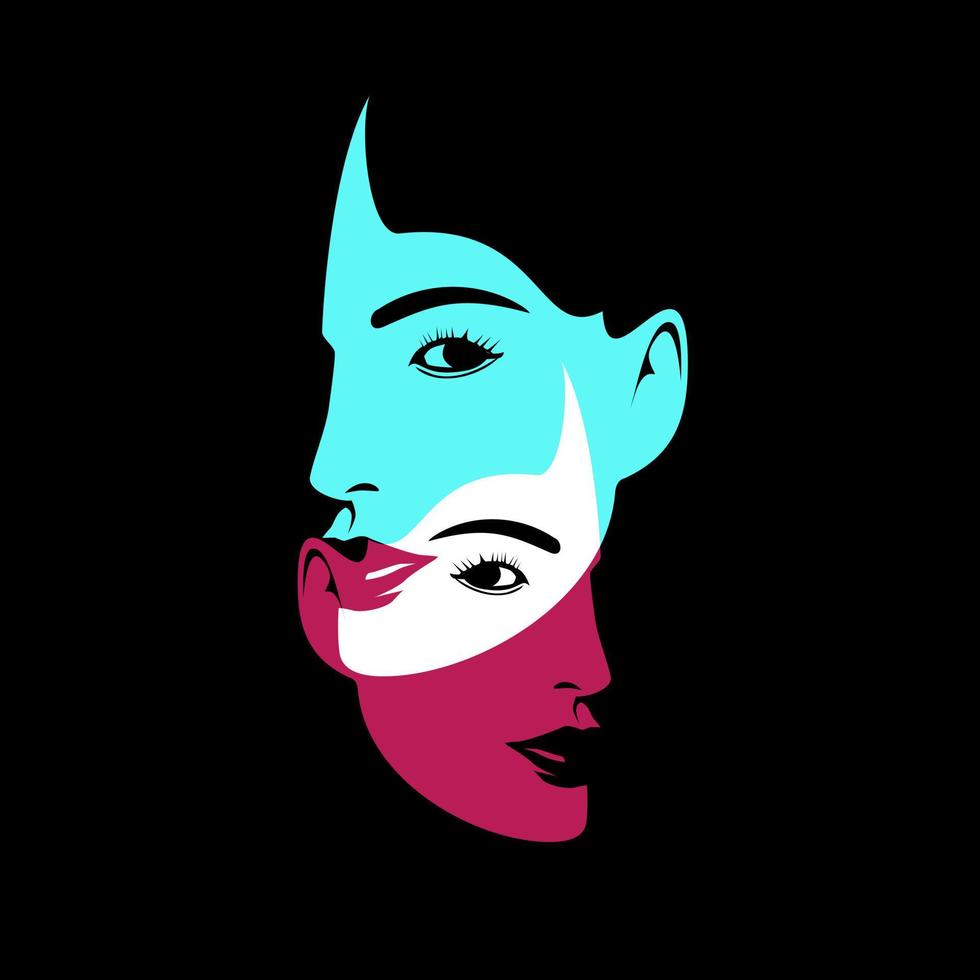 Beautiful woman face in double exposure style vector