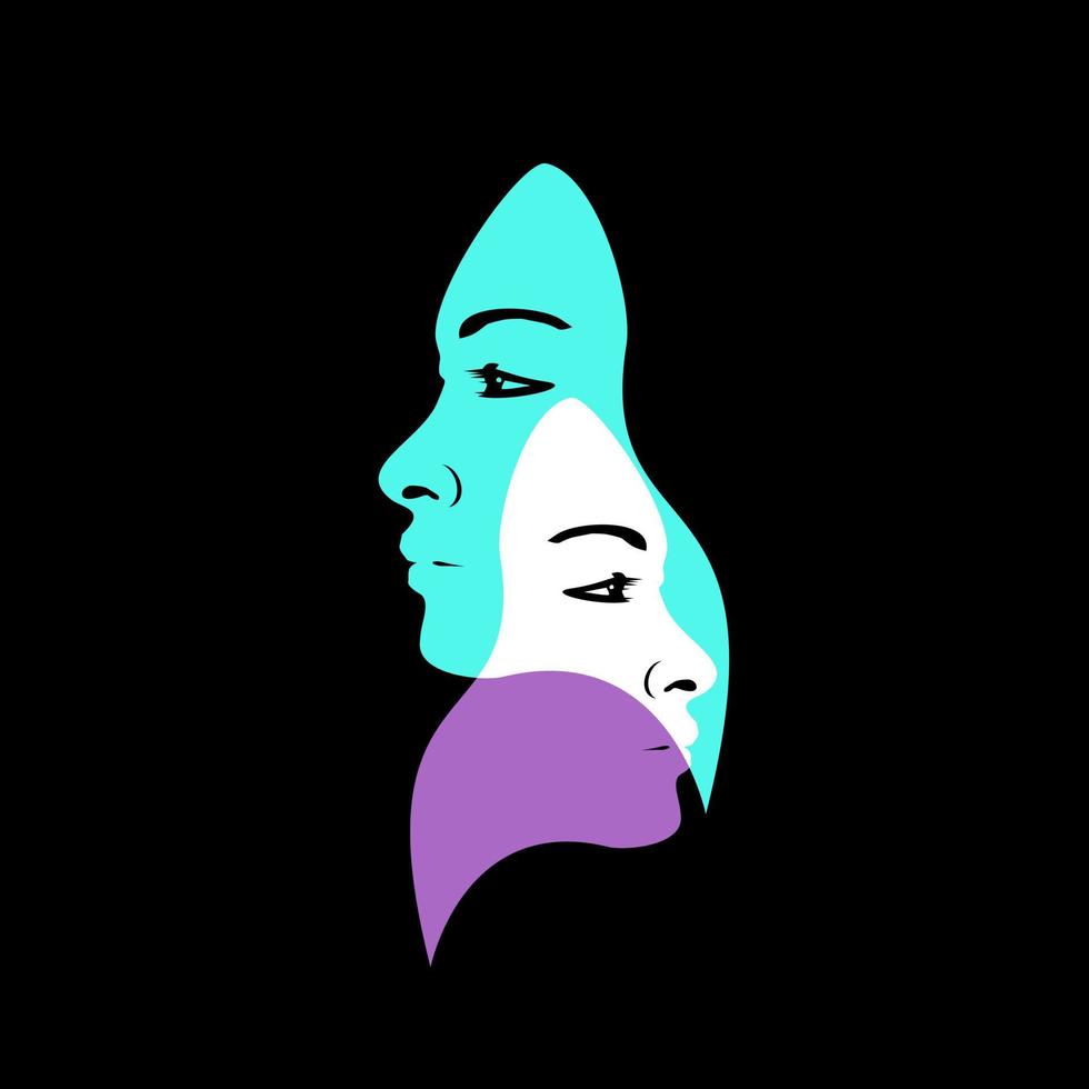 Girl face line art with double exposure style vector