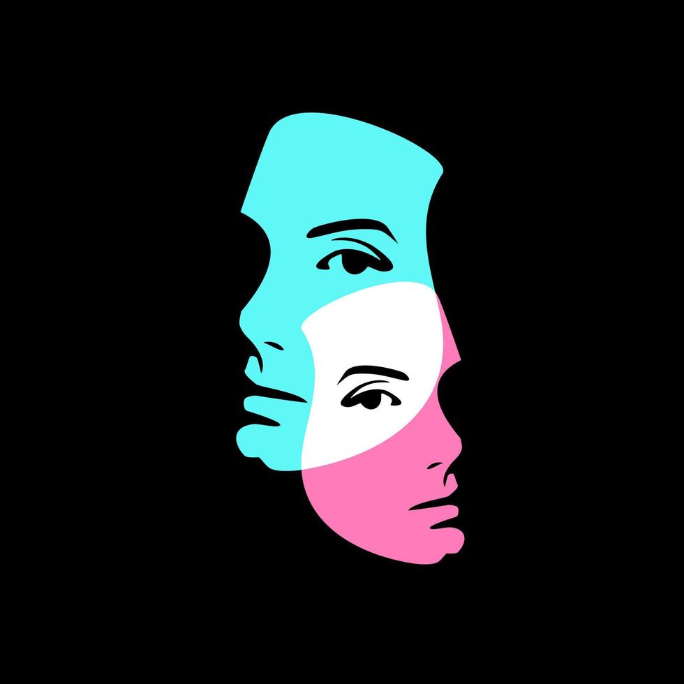 Line art of beautiful women face portrait with double exposure style. Vector illustration