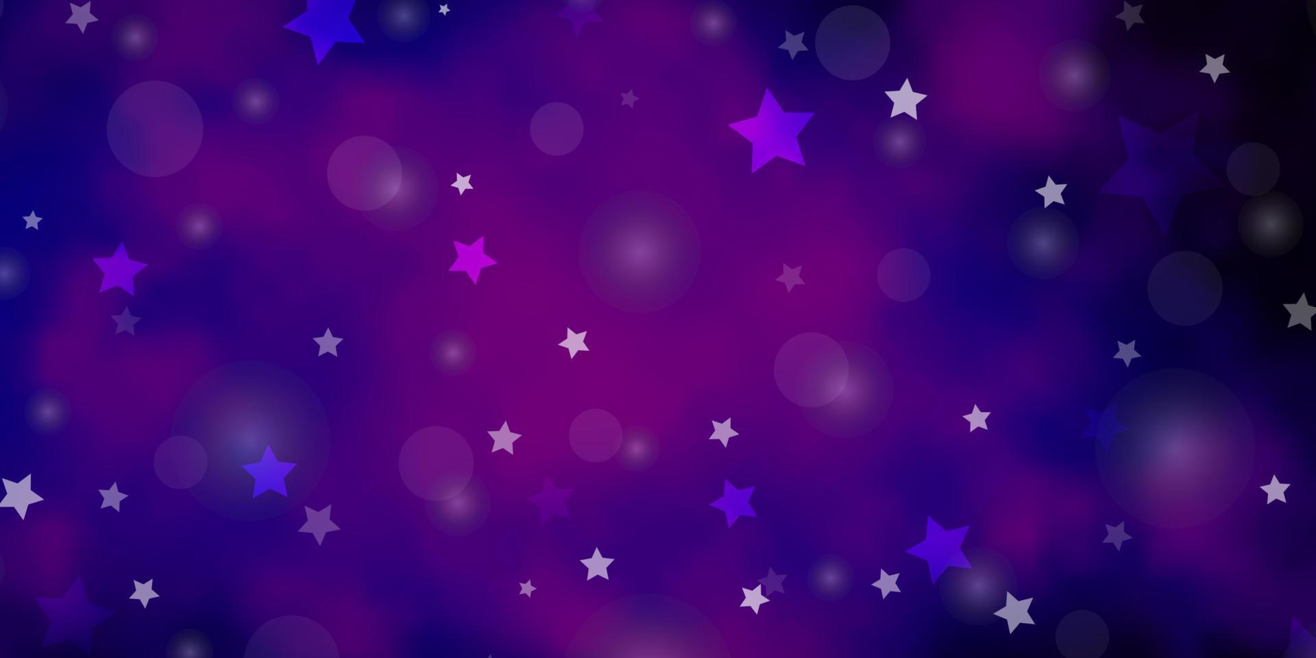 Dark Purple vector background with circles, stars.