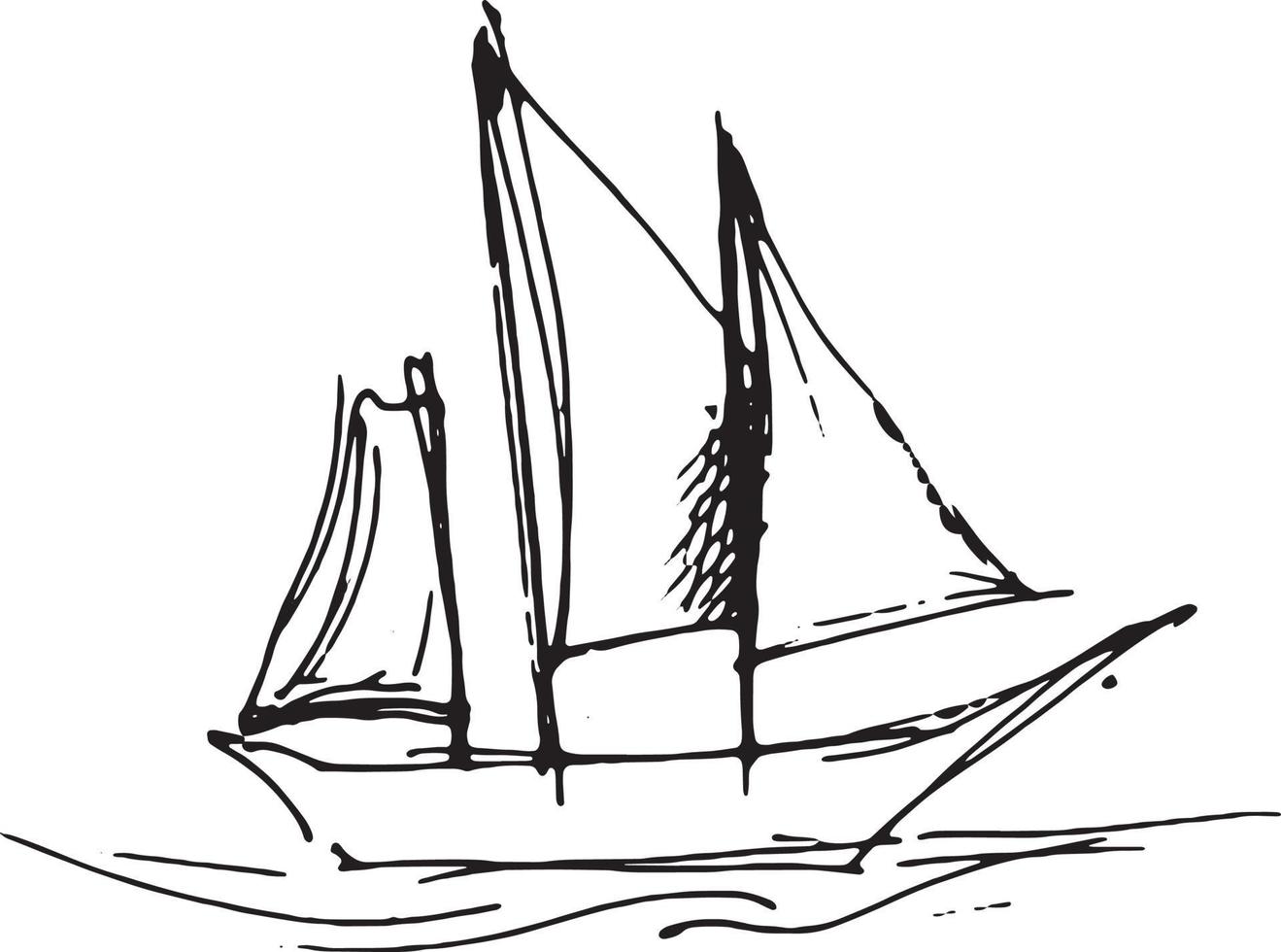 boceto de tinta simple de un barco con lienzo. estilo de fideos, ilustración vectorial vector