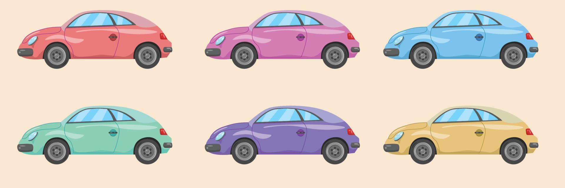 conjunto de colección de vectores de coches coloridos en estilo de diseño plano