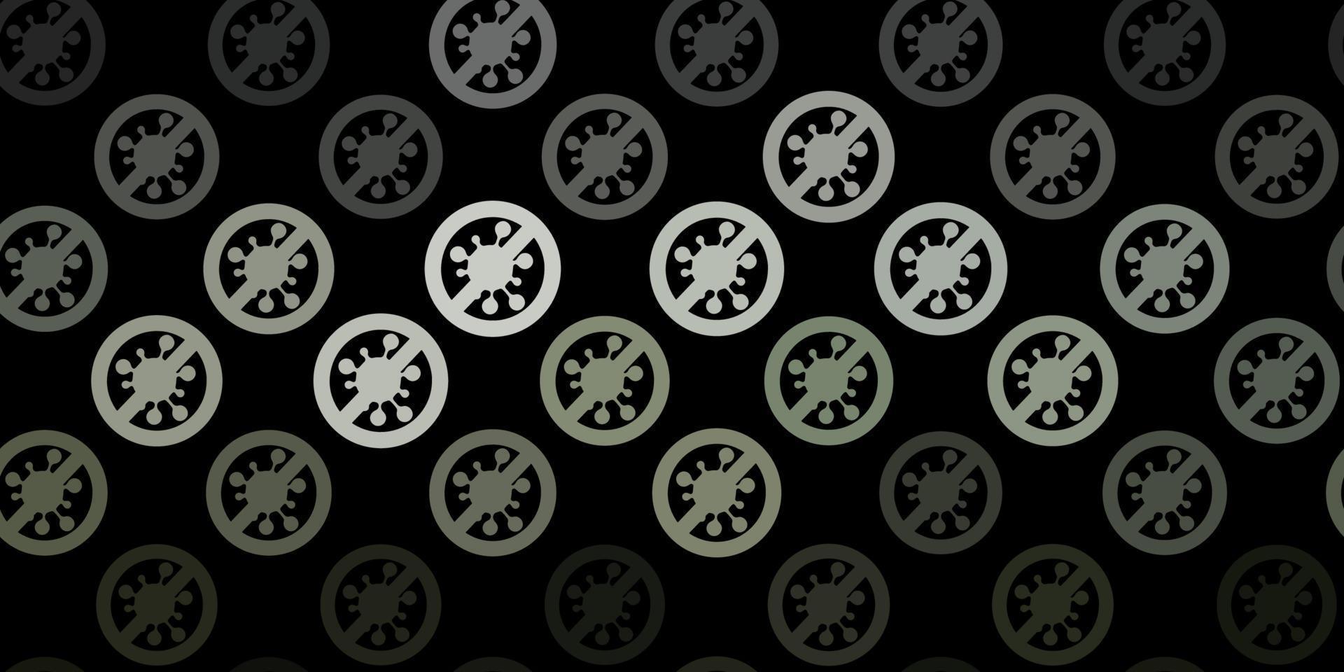 Dark Gray vector background with covid-19 symbols.