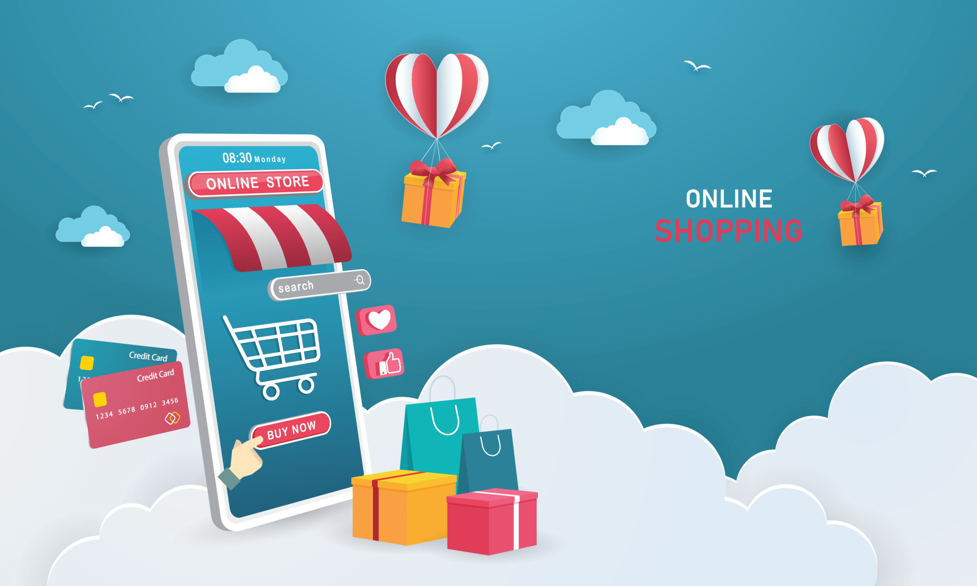 Online shopping store on website E commerce or mobile phone