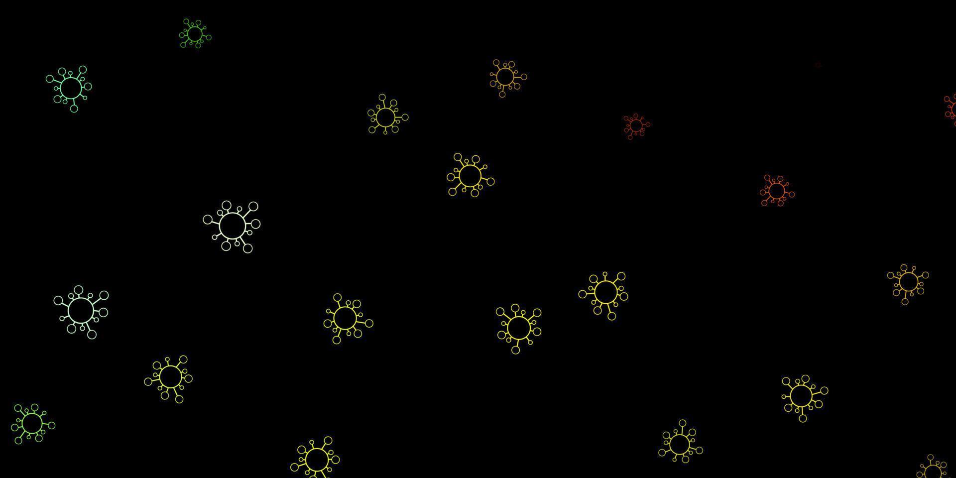 Dark green, yellow vector background with covid-19 symbols.