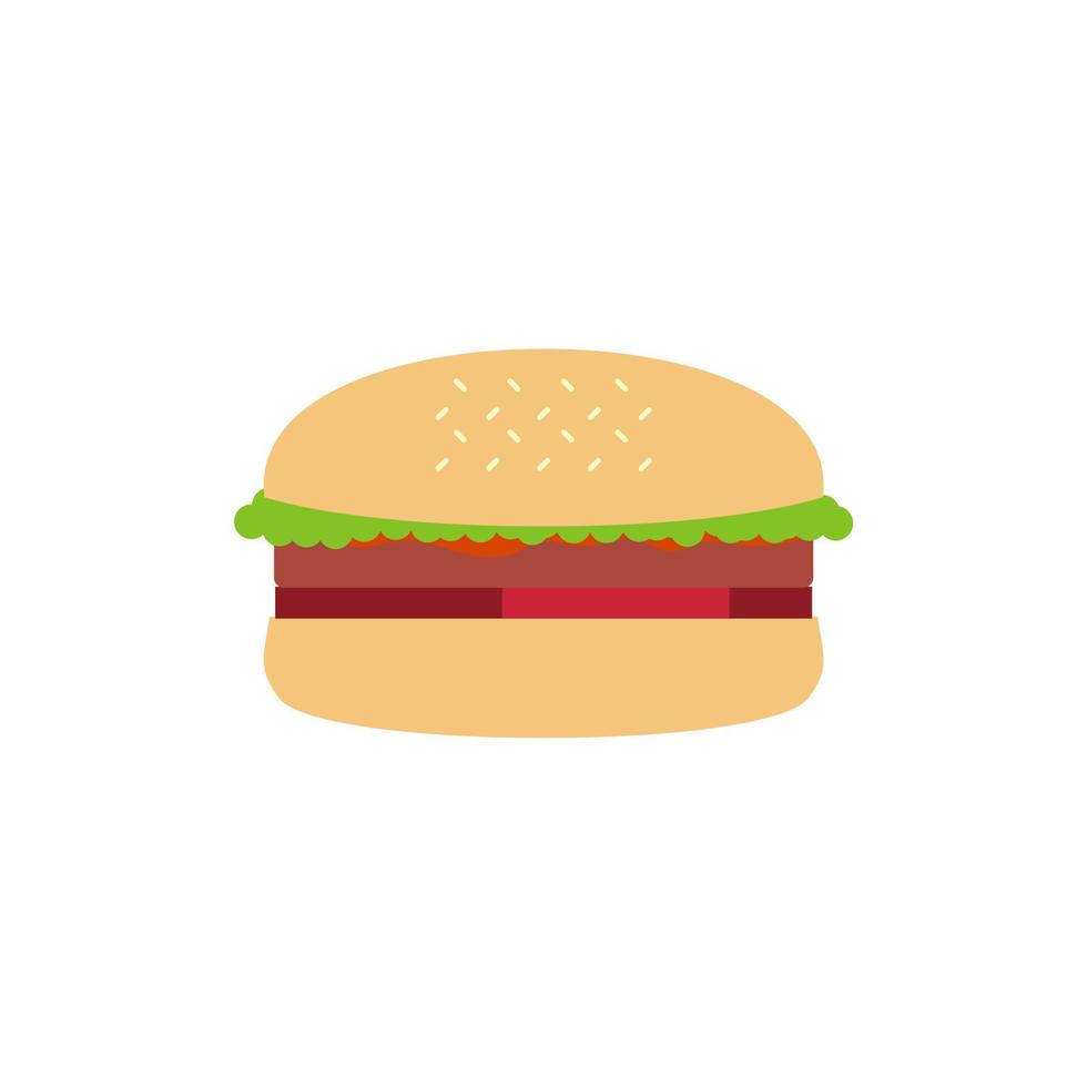 Ilustración de diseño de ilustración de vector de hamburguesa de diseño plano de hamburguesa de comida rápida deliciosa.