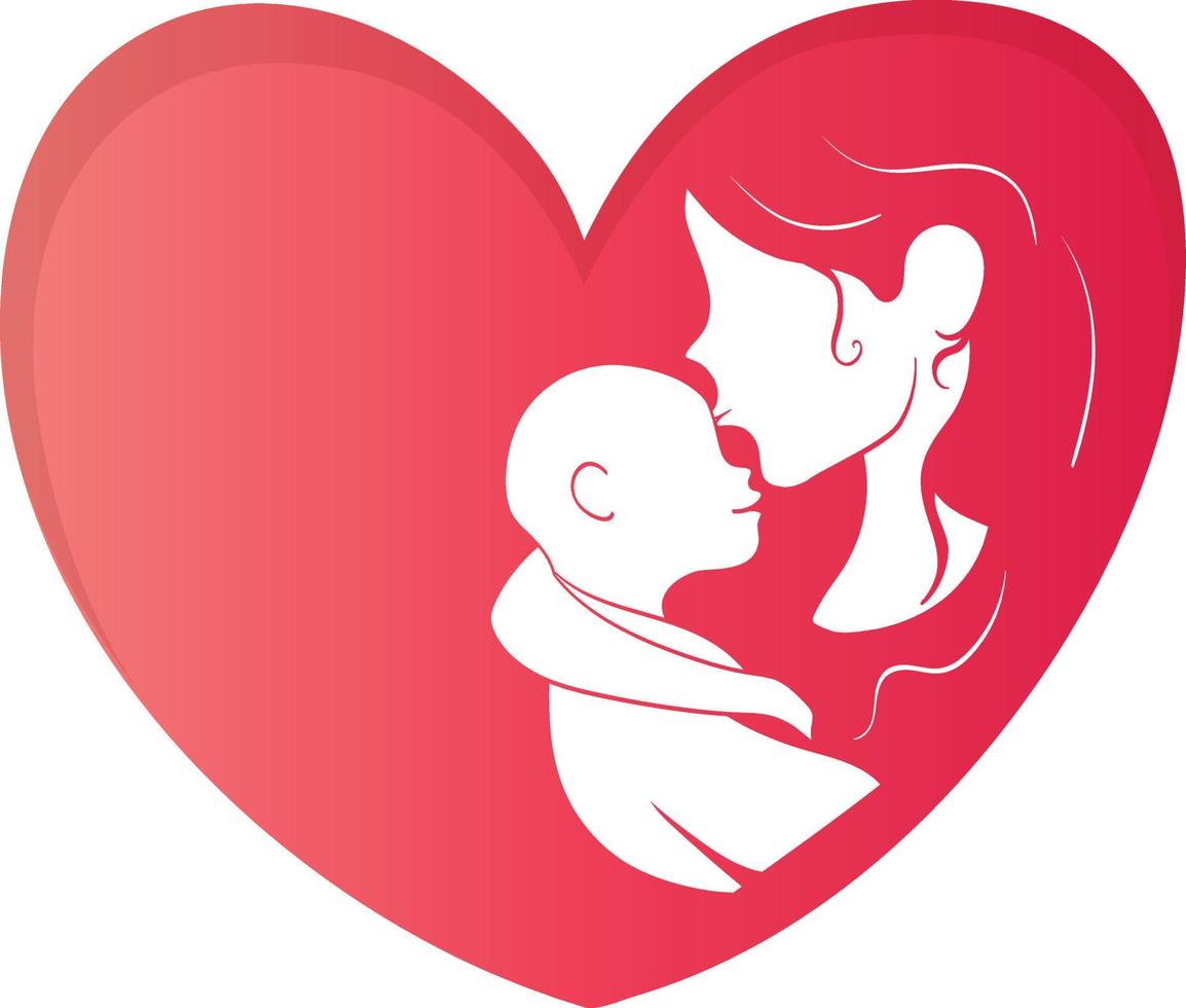 Mother's Day Vector Illustration Minimal White Space inside Heart Mother's Love and Care for her child.