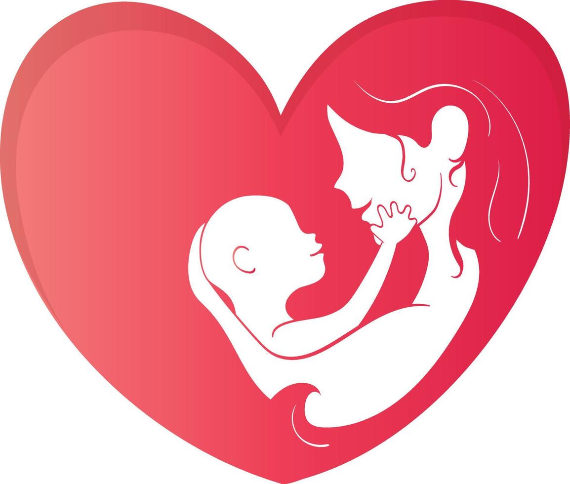 Mother's Day Vector Illustration Minimal White Space inside Heart Mother's Love and Care for her child.