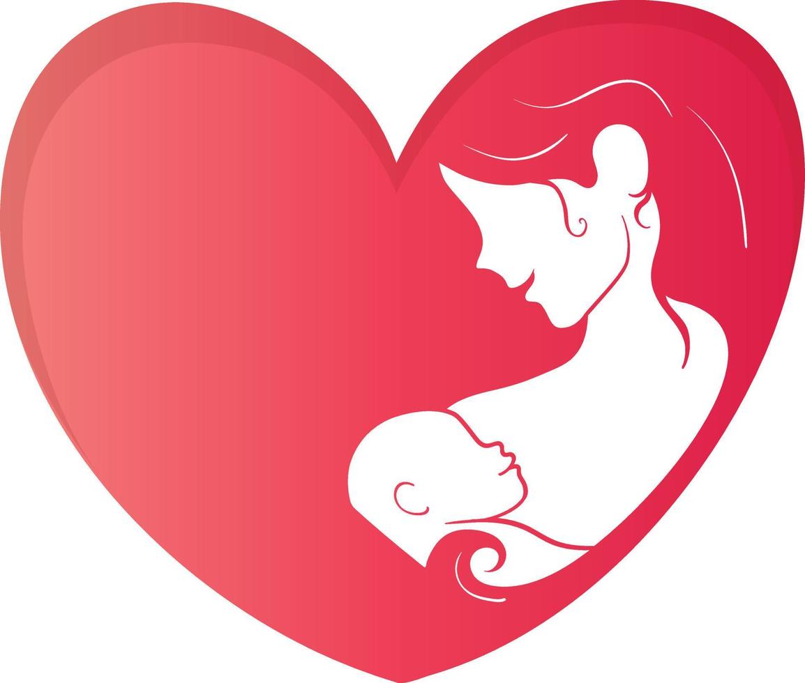 Mother's Day Vector Illustration Minimal White Space inside Heart Mother's Love and Care for her child.