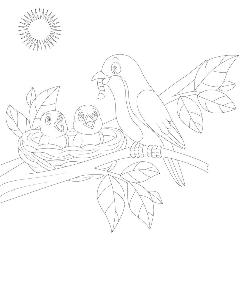 página divertida para colorear pájaros vector
