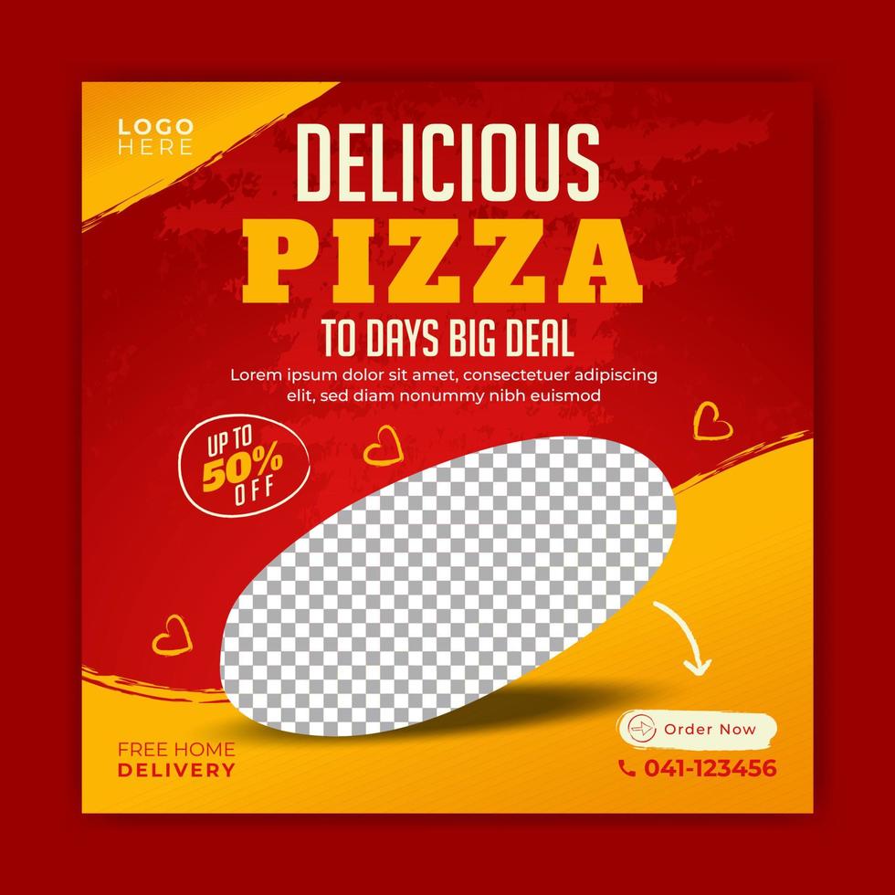 Food social media post pizza template. vector illustration. Collection of editable square banner template designs for food posts. For Social Media Post restaurants and culinary.