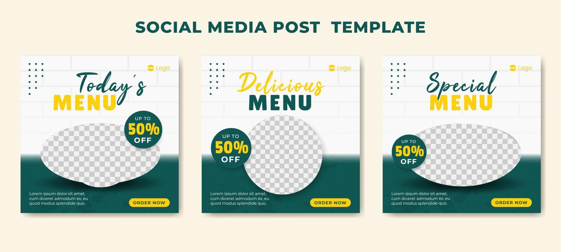 Food social media post pizza template. vector illustration. Collection of editable square banner template designs for food posts. For Social Media Post restaurants and culinary.
