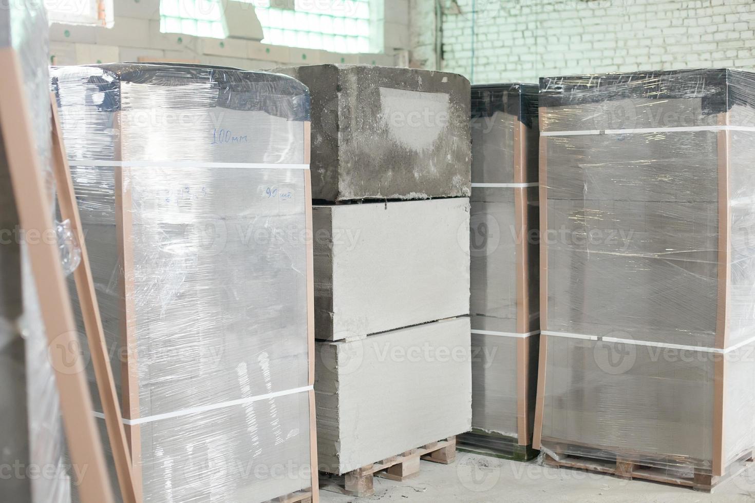 Foam concrete blocks production. Lightweight construction brick. Lightweight foamed gypsum block. photo