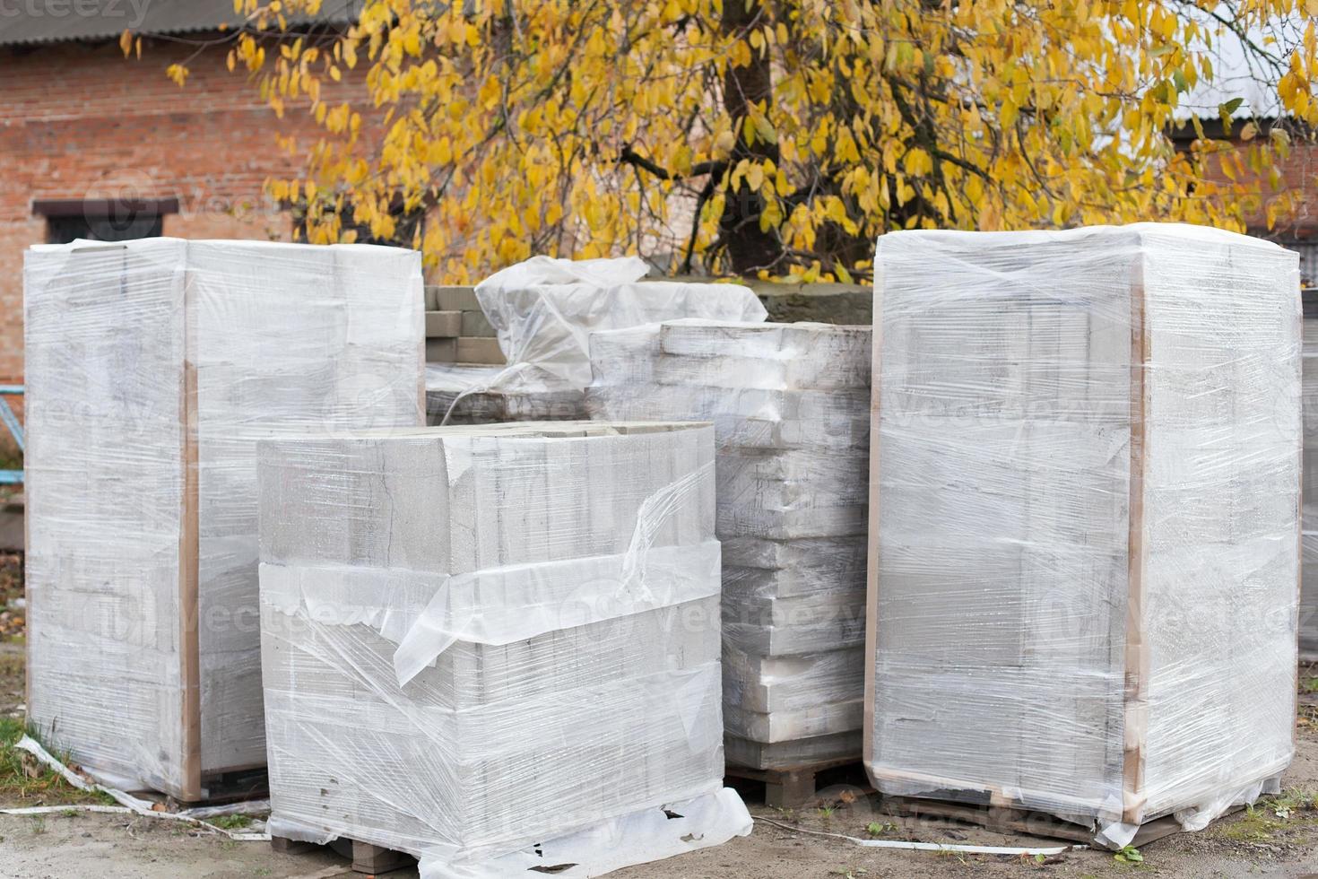 Foam concrete blocks production. Lightweight construction brick. Lightweight foamed gypsum block. photo