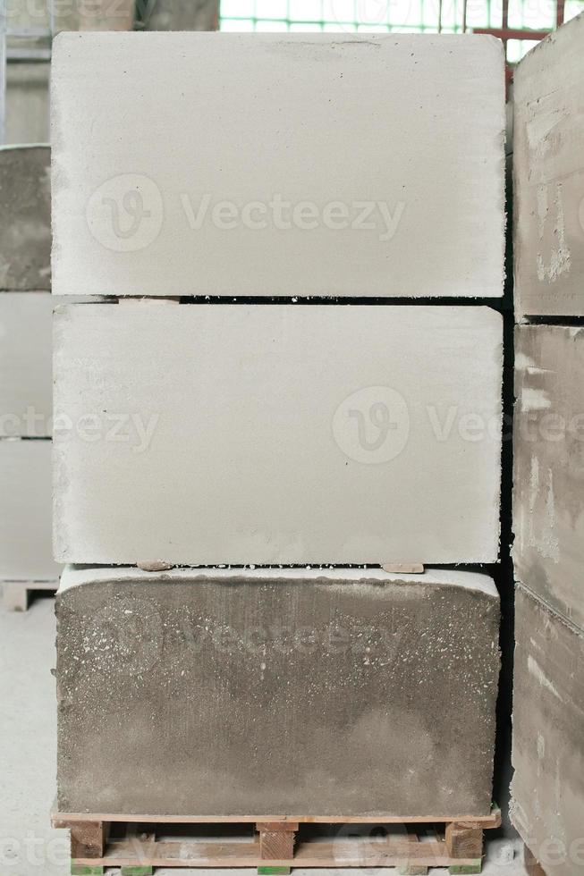 Foam concrete blocks production. Lightweight construction brick. Lightweight foamed gypsum block. photo