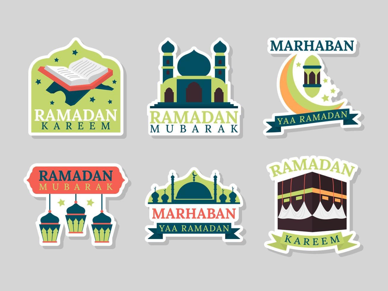 Flat Ramadan Month Sticker Set vector