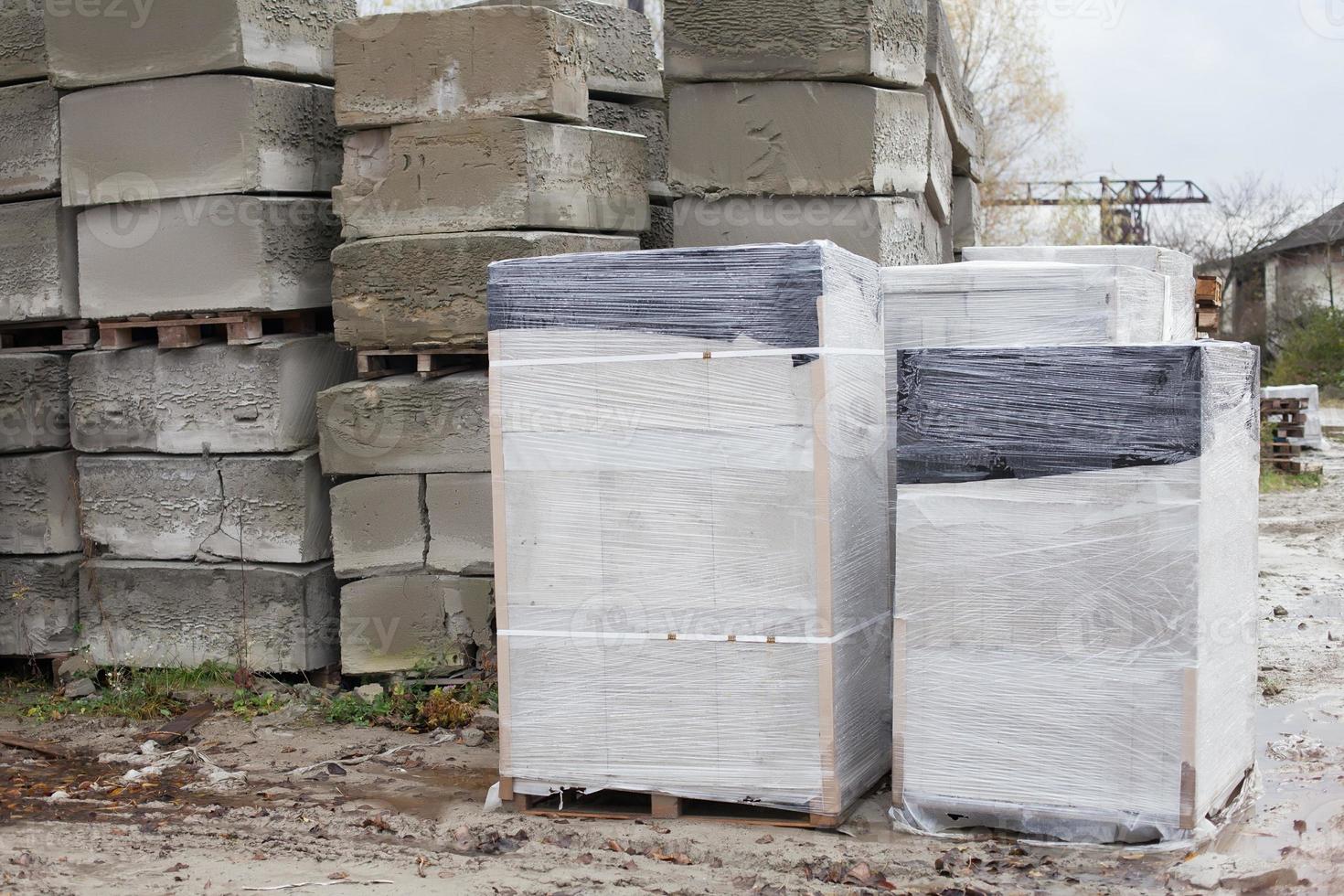 Foam concrete blocks production. Lightweight construction brick. Lightweight foamed gypsum block. photo