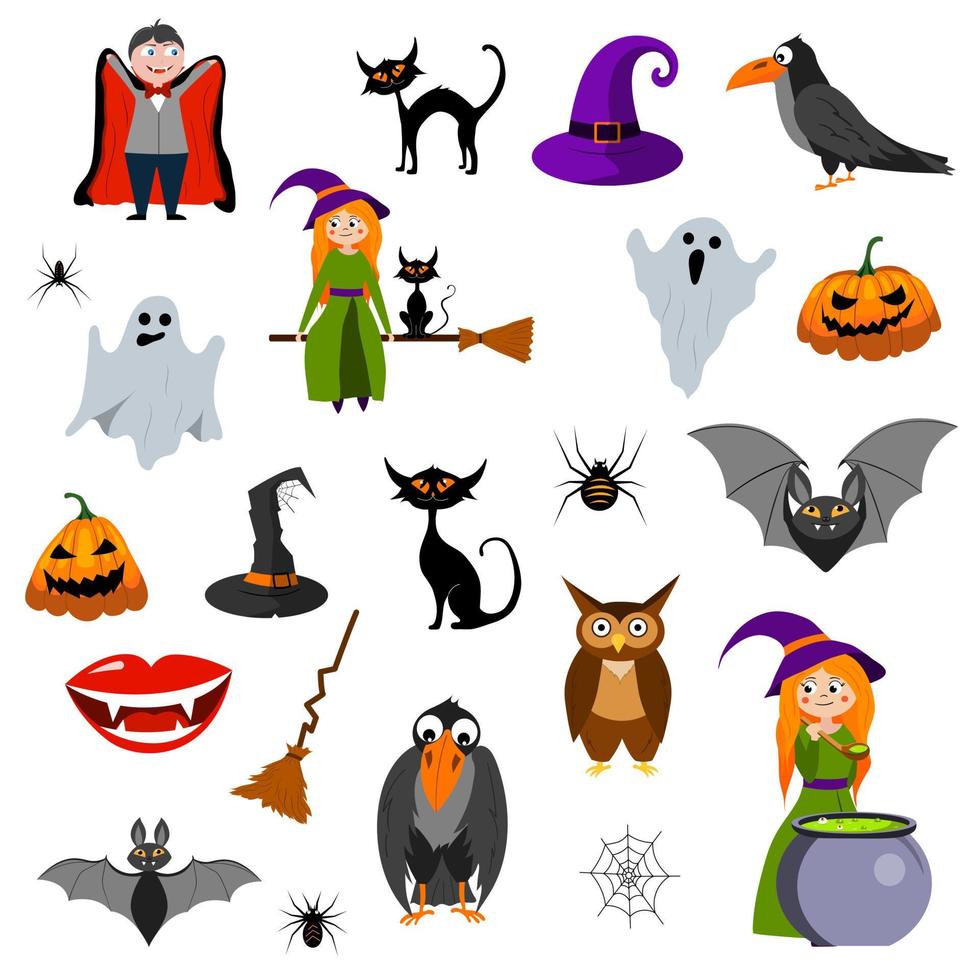 un conjunto de elementos de dibujos animados para halloween. 6424834 Vector  en Vecteezy