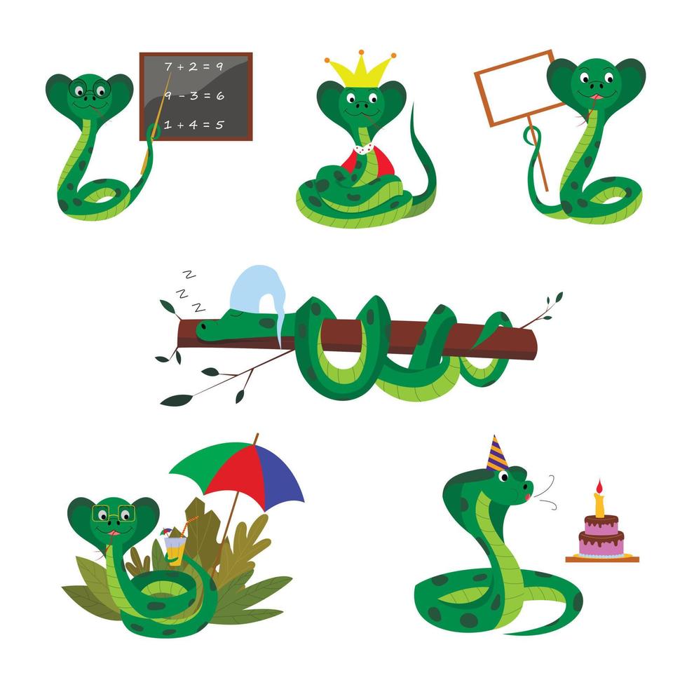 a set of cute cartoon snakes vector