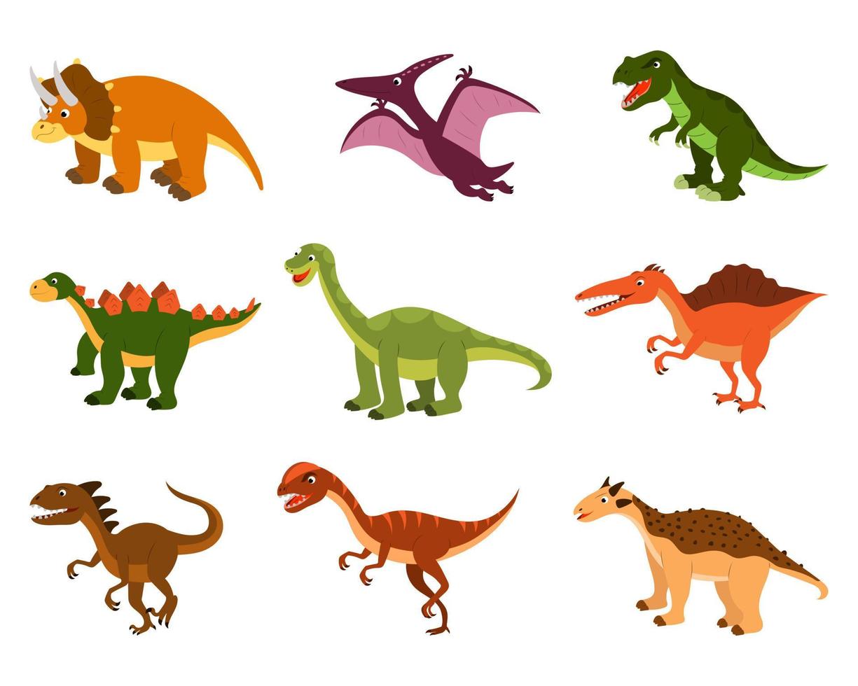 un conjunto de lindos dinosaurios de dibujos animados vector