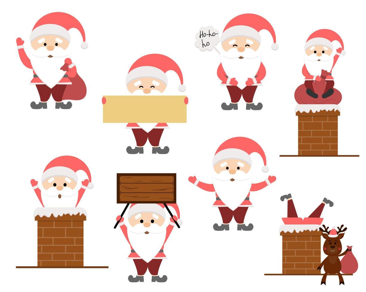 un conjunto de personajes de dibujos animados de santa con diferentes emociones, un elemento vectorial para una tarjeta de felicitación navideña, aislado en un fondo blanco vector