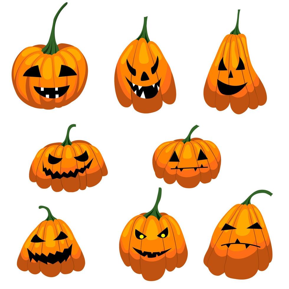 halloween pumpkin set with different faces, vector