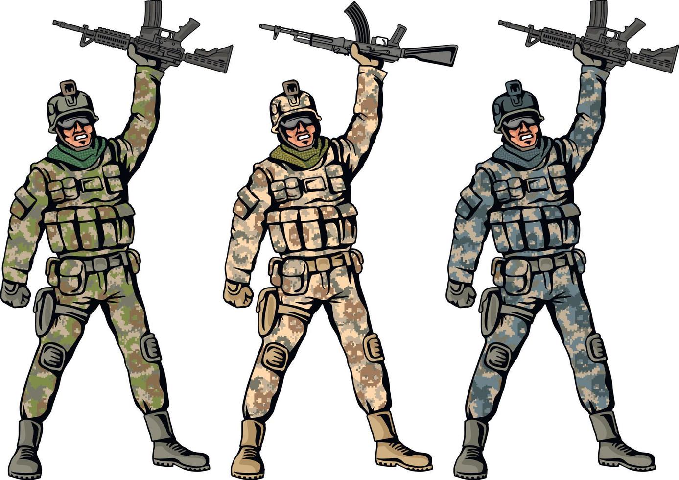 soldier with a gun in camouflage vector