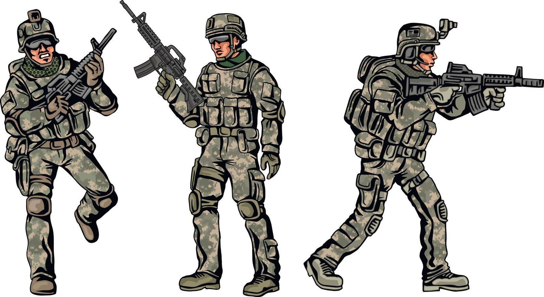 soldado con una pistola en camuflaje vector
