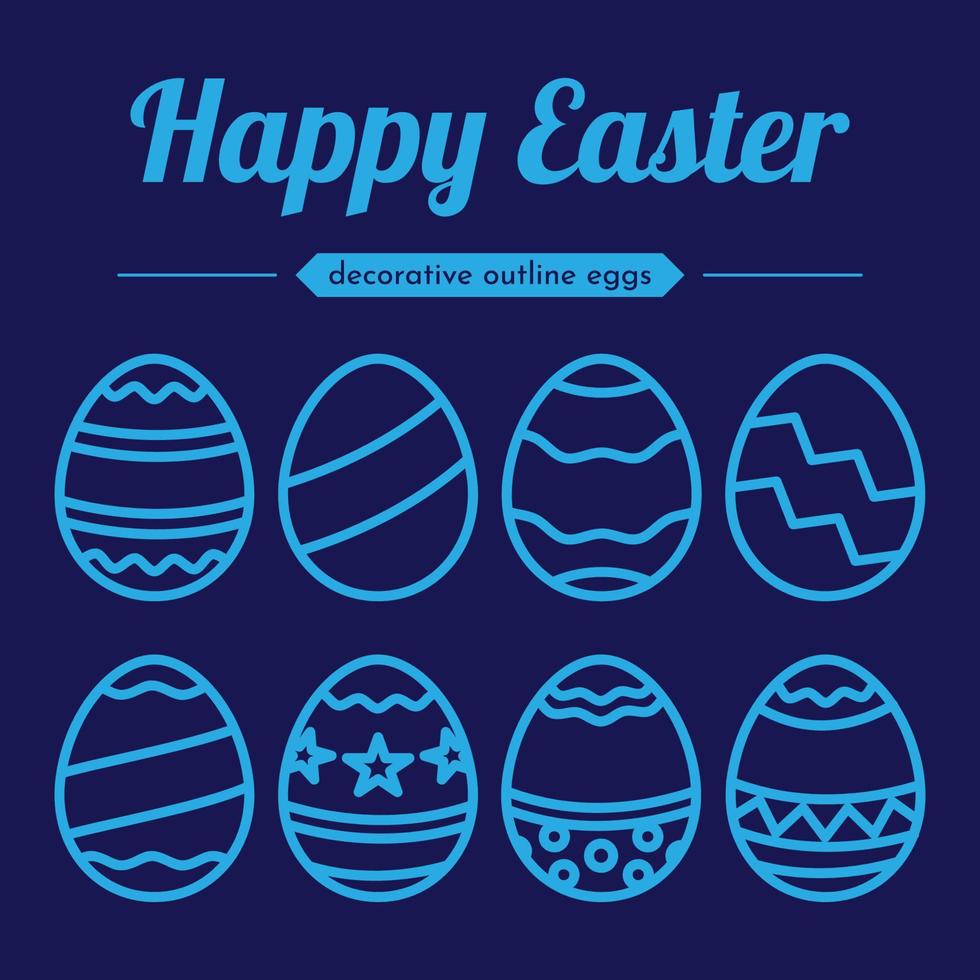 happy easter decorative outline eggs collection vector design element