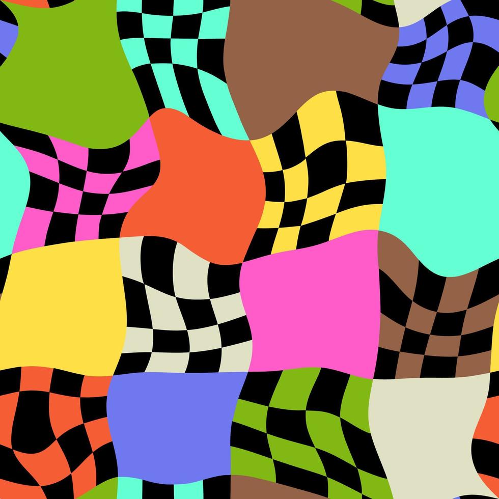 Mid Century Colorful Wonky Checker Pattern vector