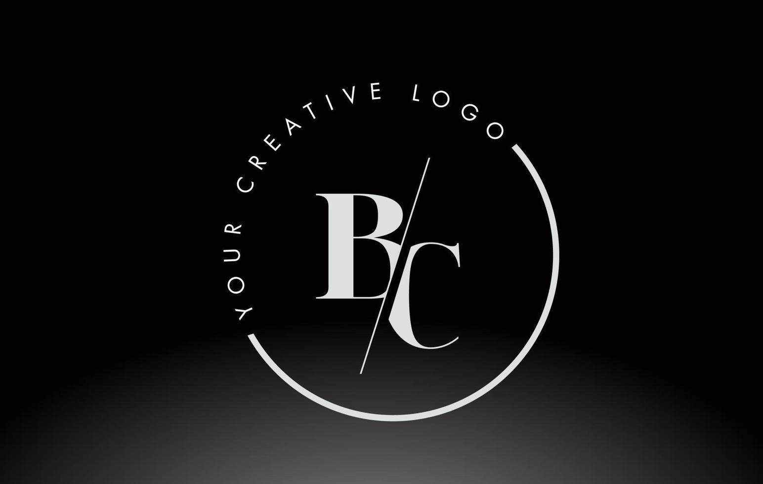 White BC Serif Letter Logo Design with Creative Intersected Cut. vector