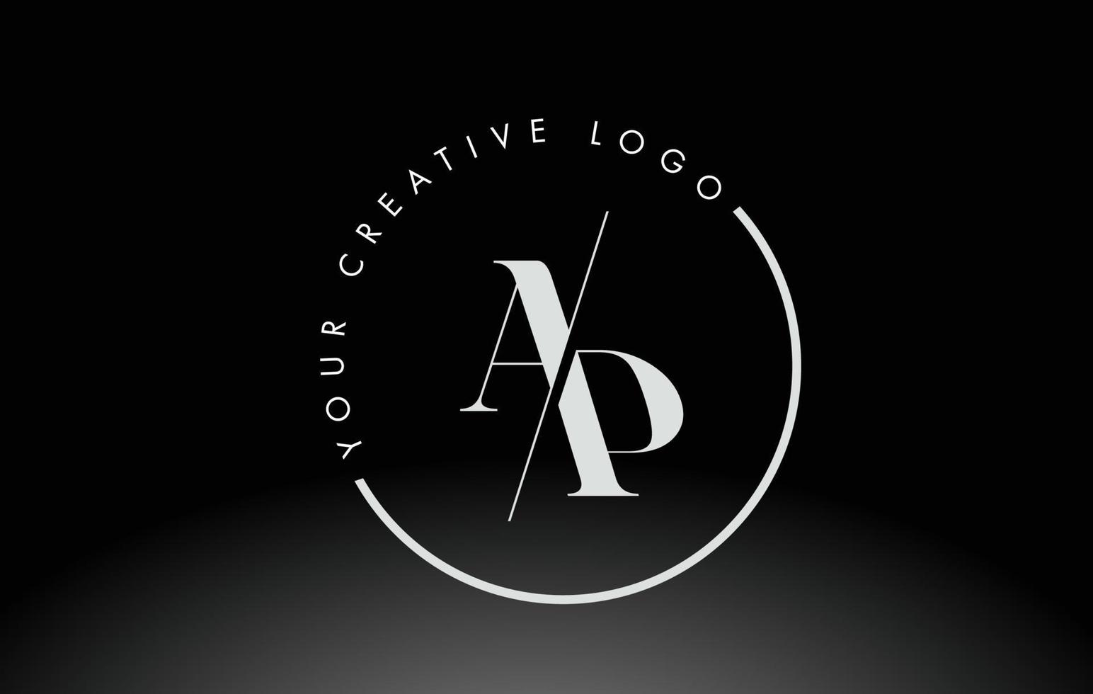 White AP Serif Letter Logo Design with Creative Intersected Cut. vector