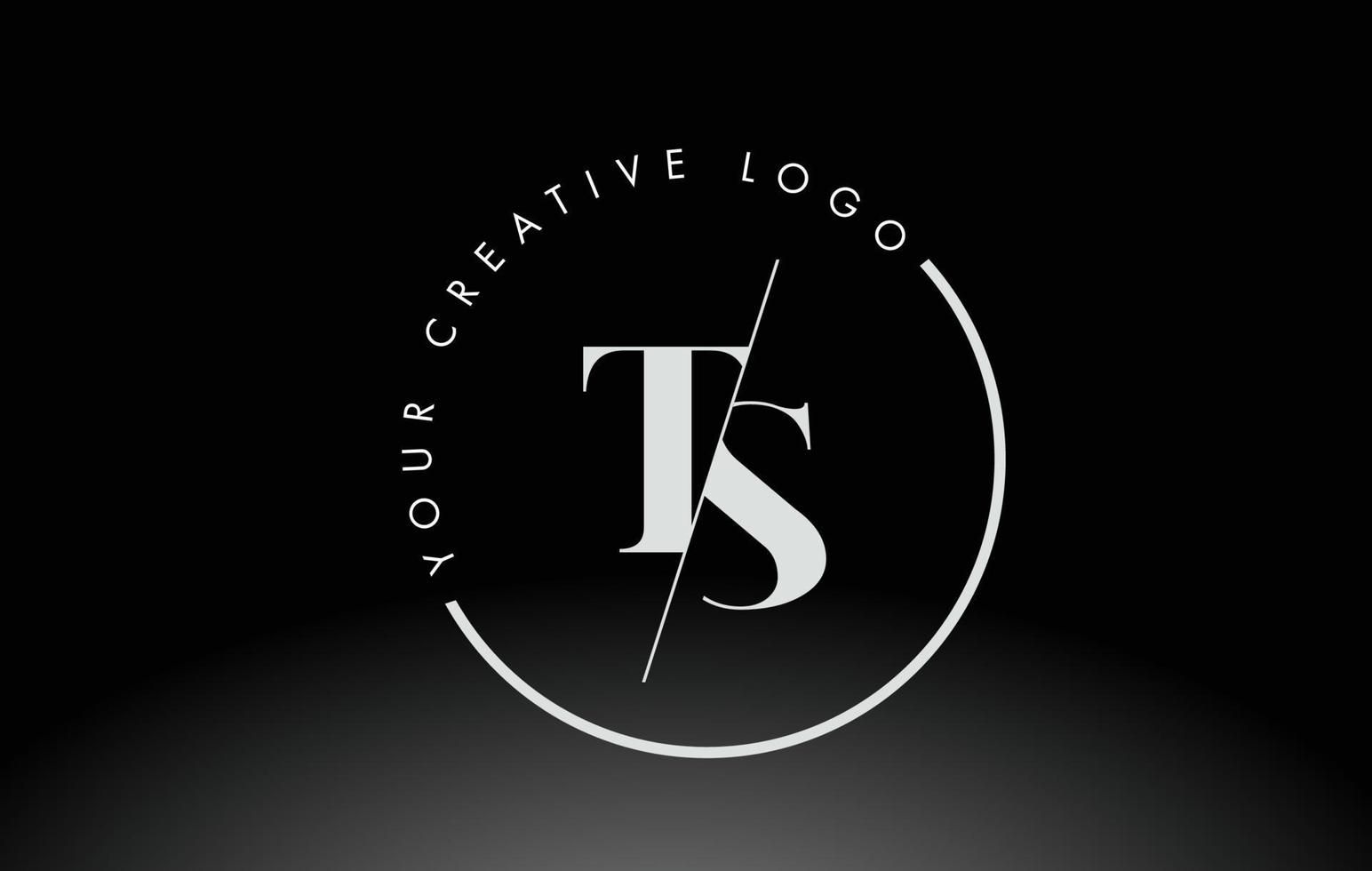 White TS Serif Letter Logo Design with Creative Intersected Cut. vector