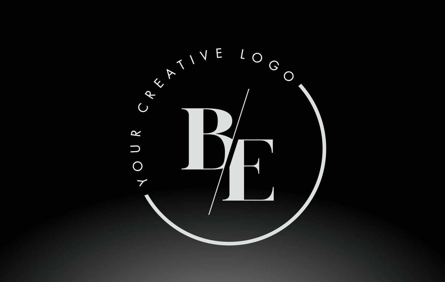 White BE Serif Letter Logo Design with Creative Intersected Cut. vector