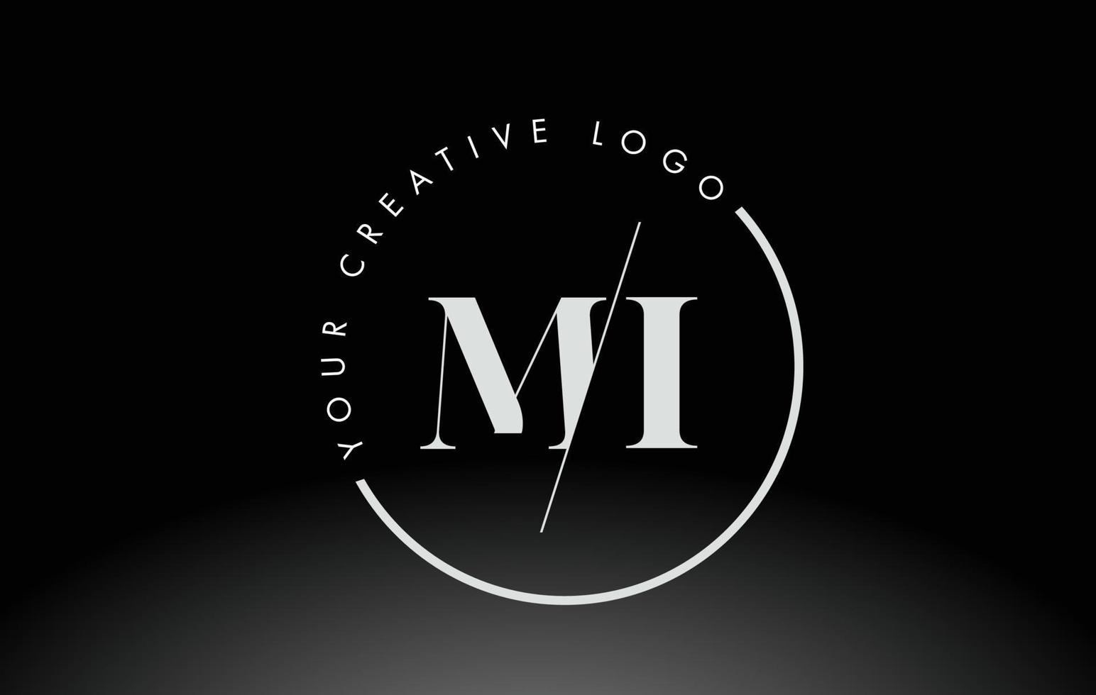 White MI Serif Letter Logo Design with Creative Intersected Cut. vector