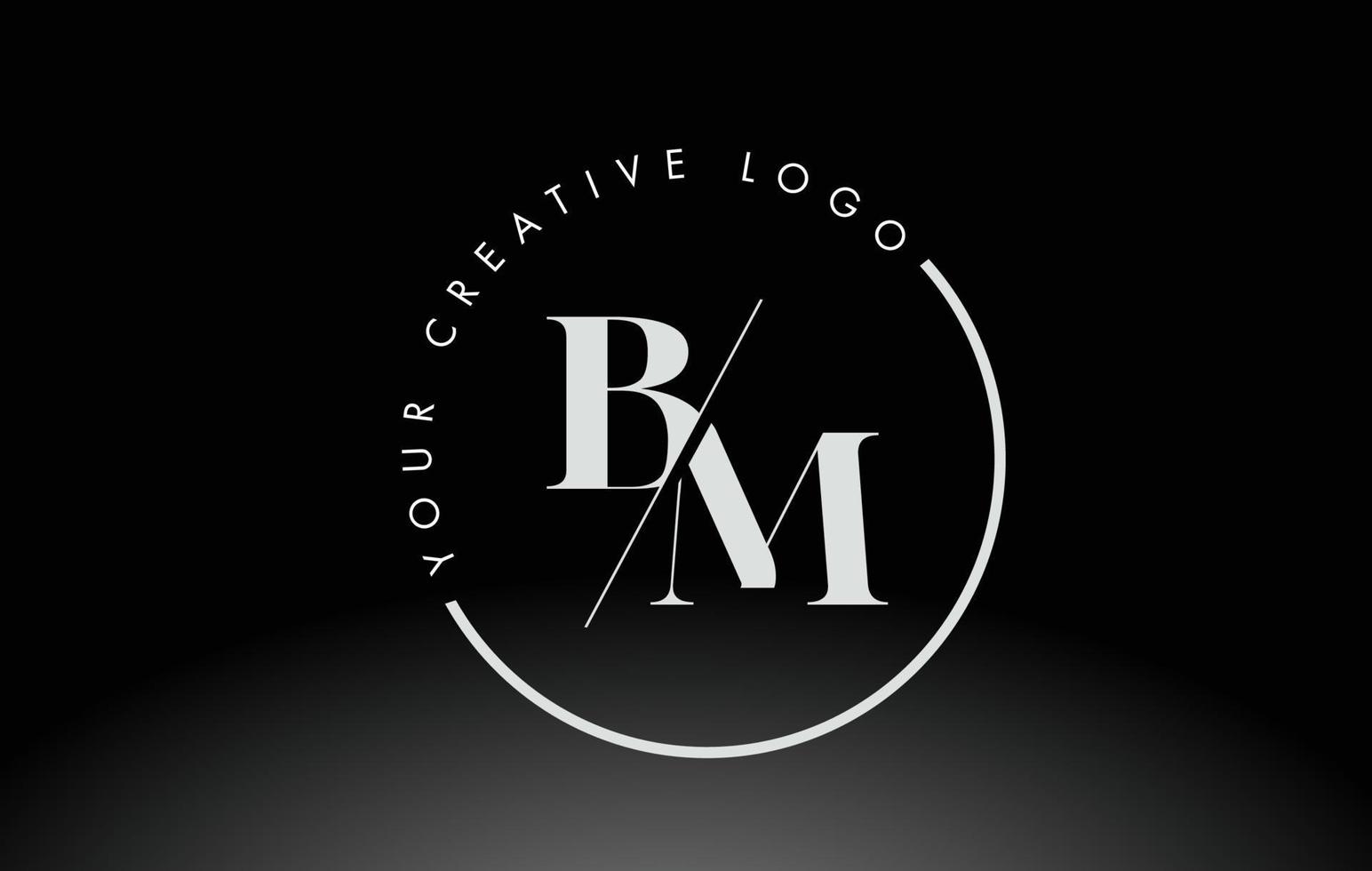 White BM Serif Letter Logo Design with Creative Intersected Cut. vector