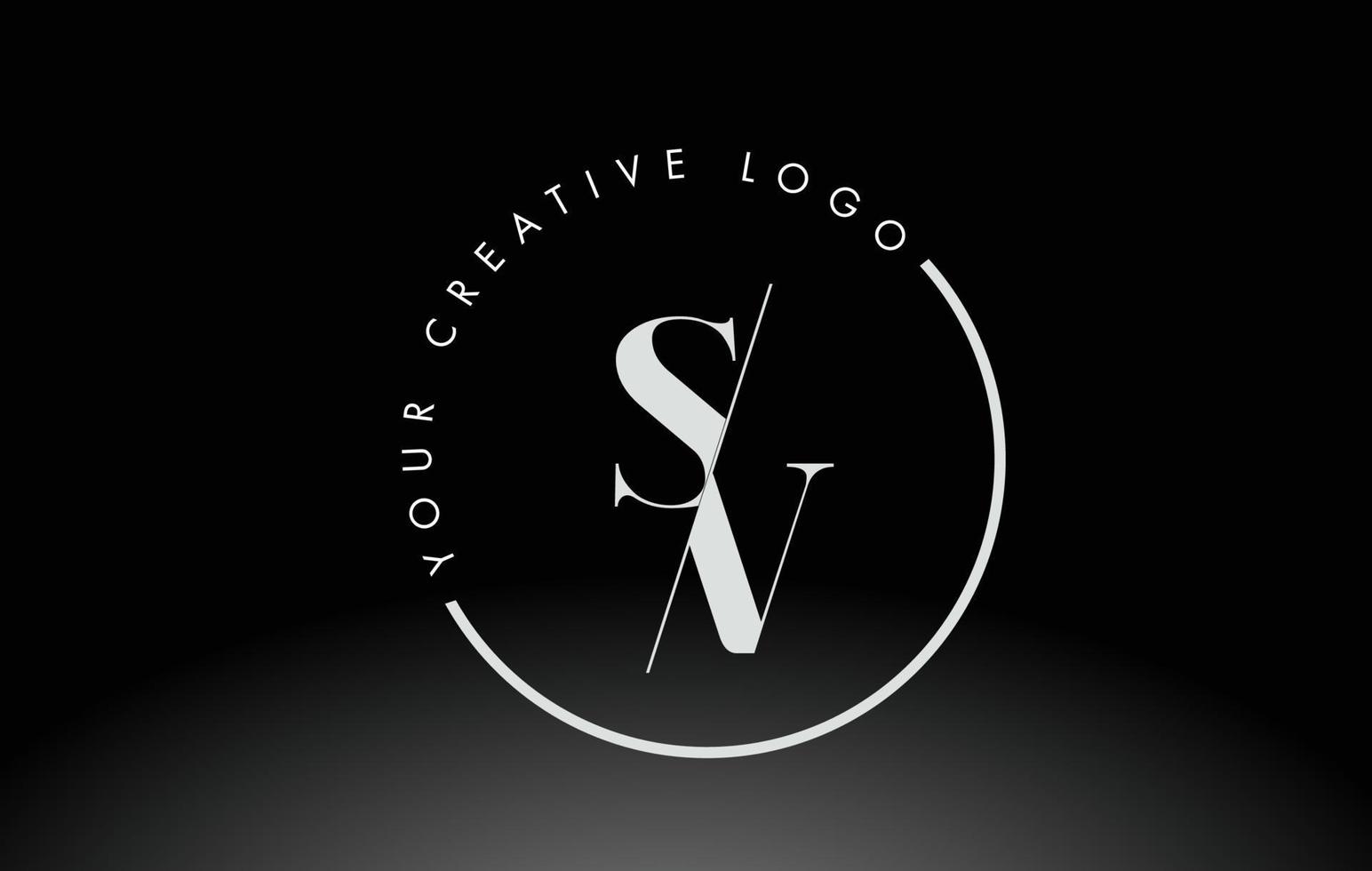 White SV Serif Letter Logo Design with Creative Intersected Cut. vector