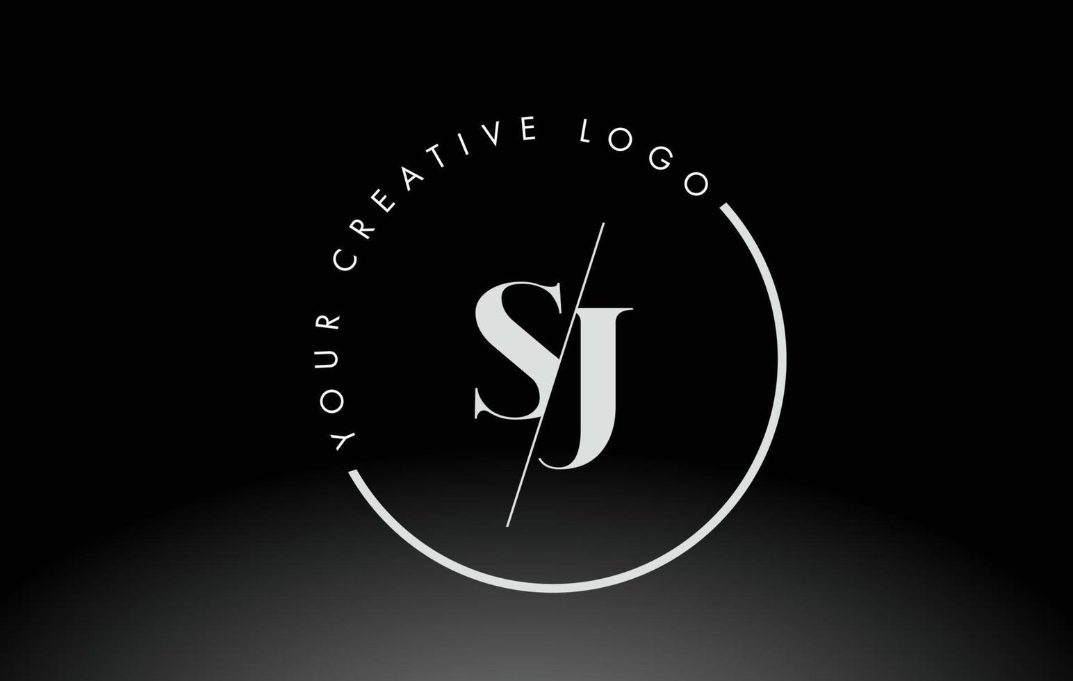 White SJ Serif Letter Logo Design with Creative Intersected Cut. vector