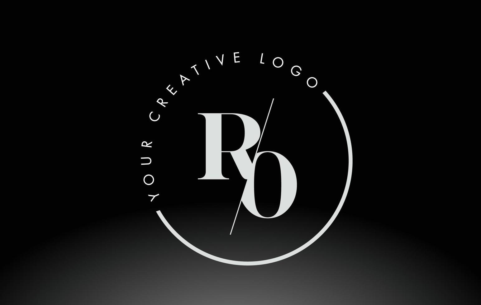 White RO Serif Letter Logo Design with Creative Intersected Cut. vector