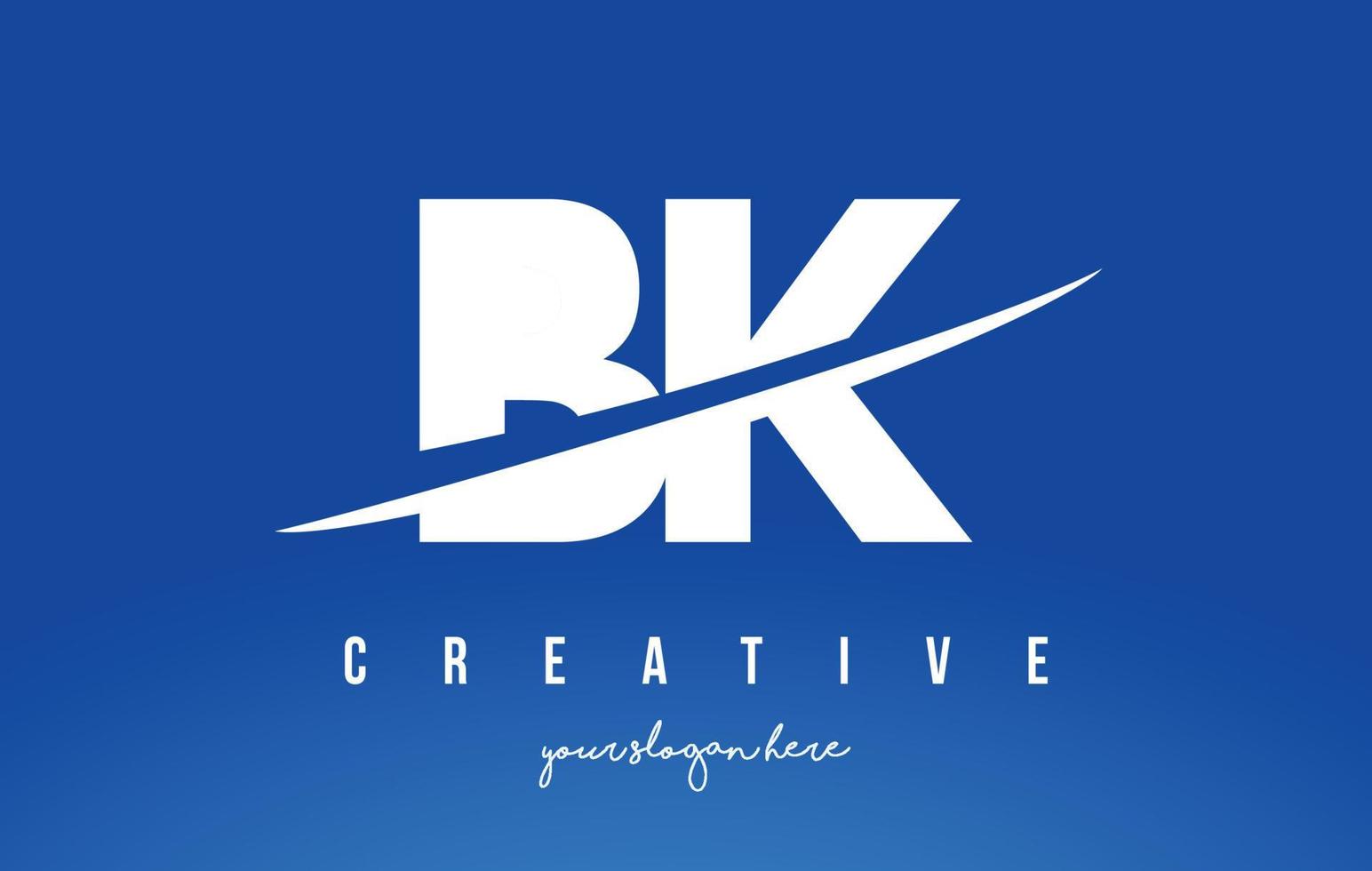 bk bk letra diseño de logotipo moderno con fondo blanco amarillo y swoosh. vector
