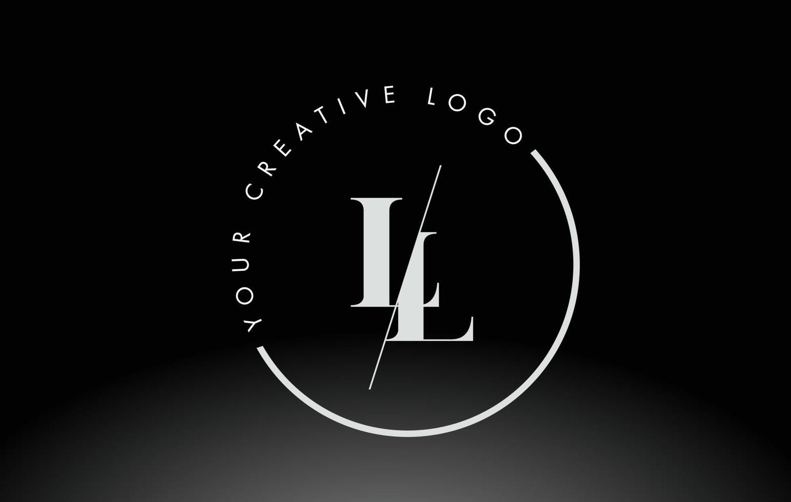 White LL Serif Letter Logo Design with Creative Intersected Cut. vector