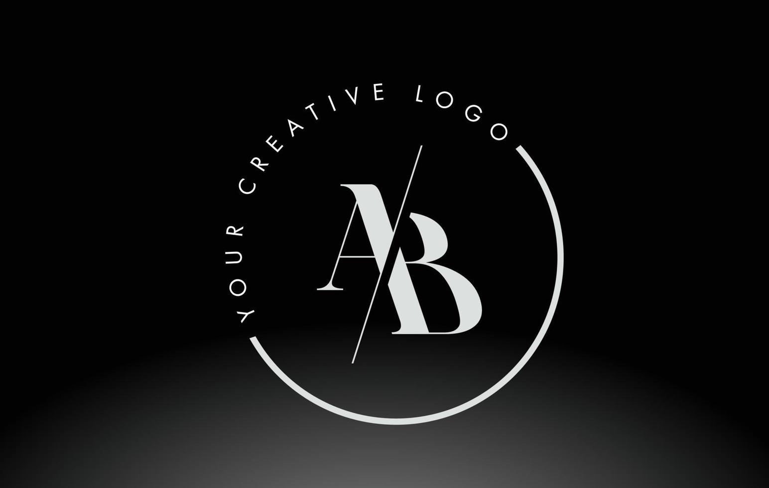 White AB Serif Letter Logo Design with Creative Intersected Cut. vector