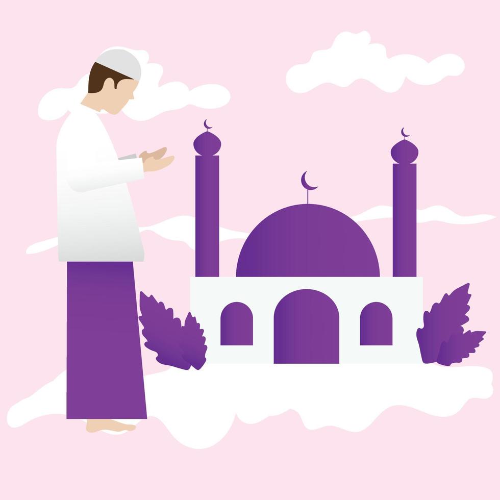 Moslem pray cartoon illustration vector