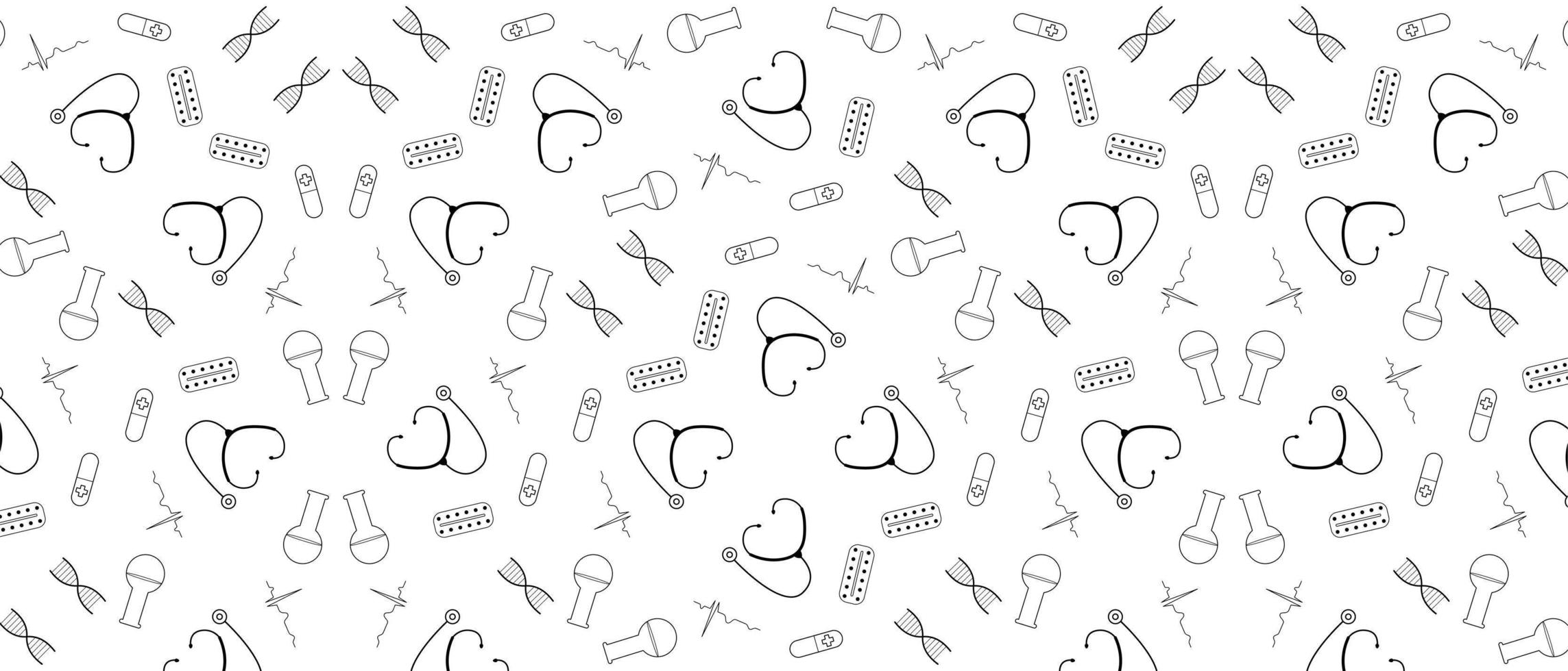 Medicine Square Seamless Doodle Line Art Pattern. vector