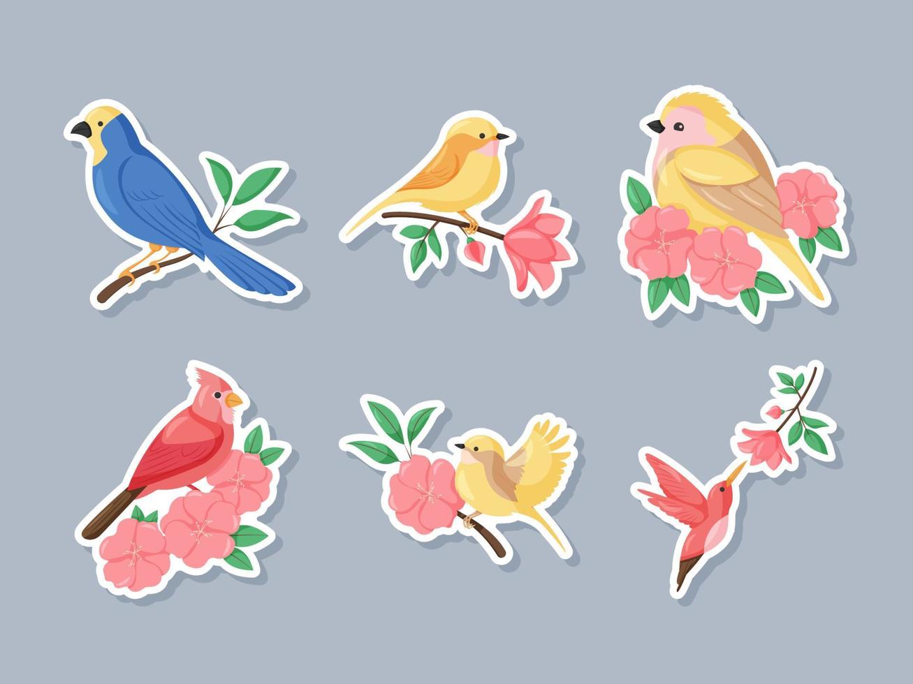 Spring Birds Sticker Set vector