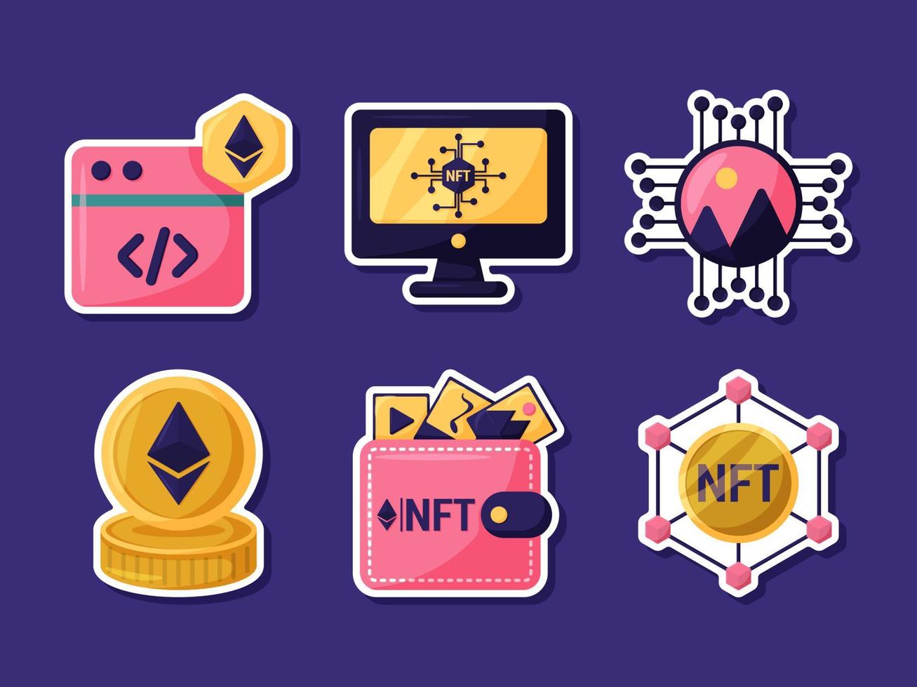 NFT Non Fungible Token Sticker Set vector