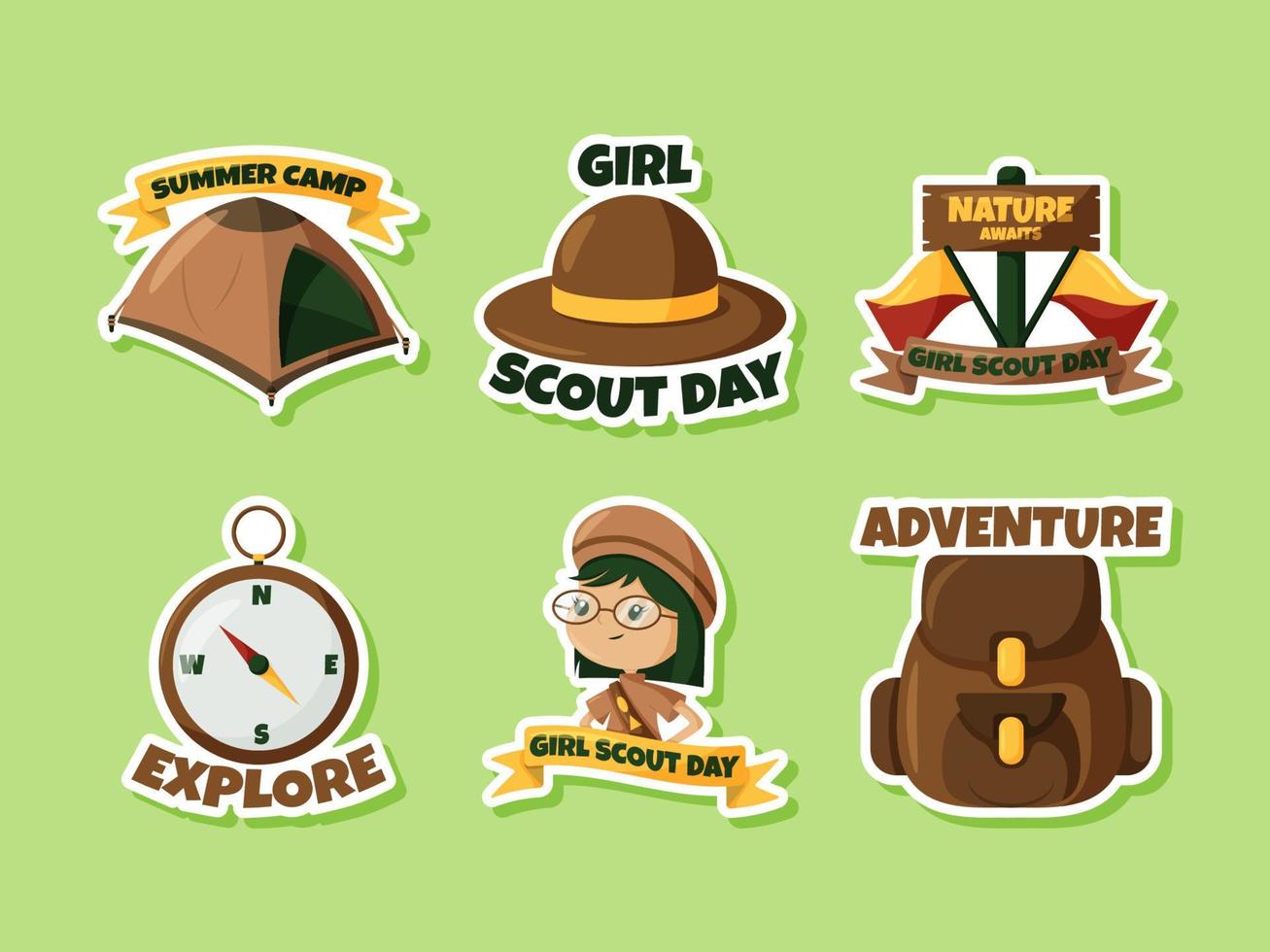 Girl Scout Day Sticker Set vector