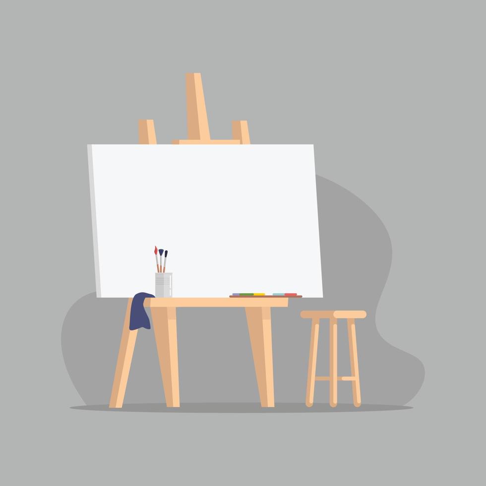 wooden canvas easel flat illustration vector