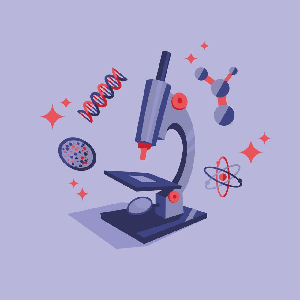 ilustración de diseño plano de vector de microscopio de ciencia