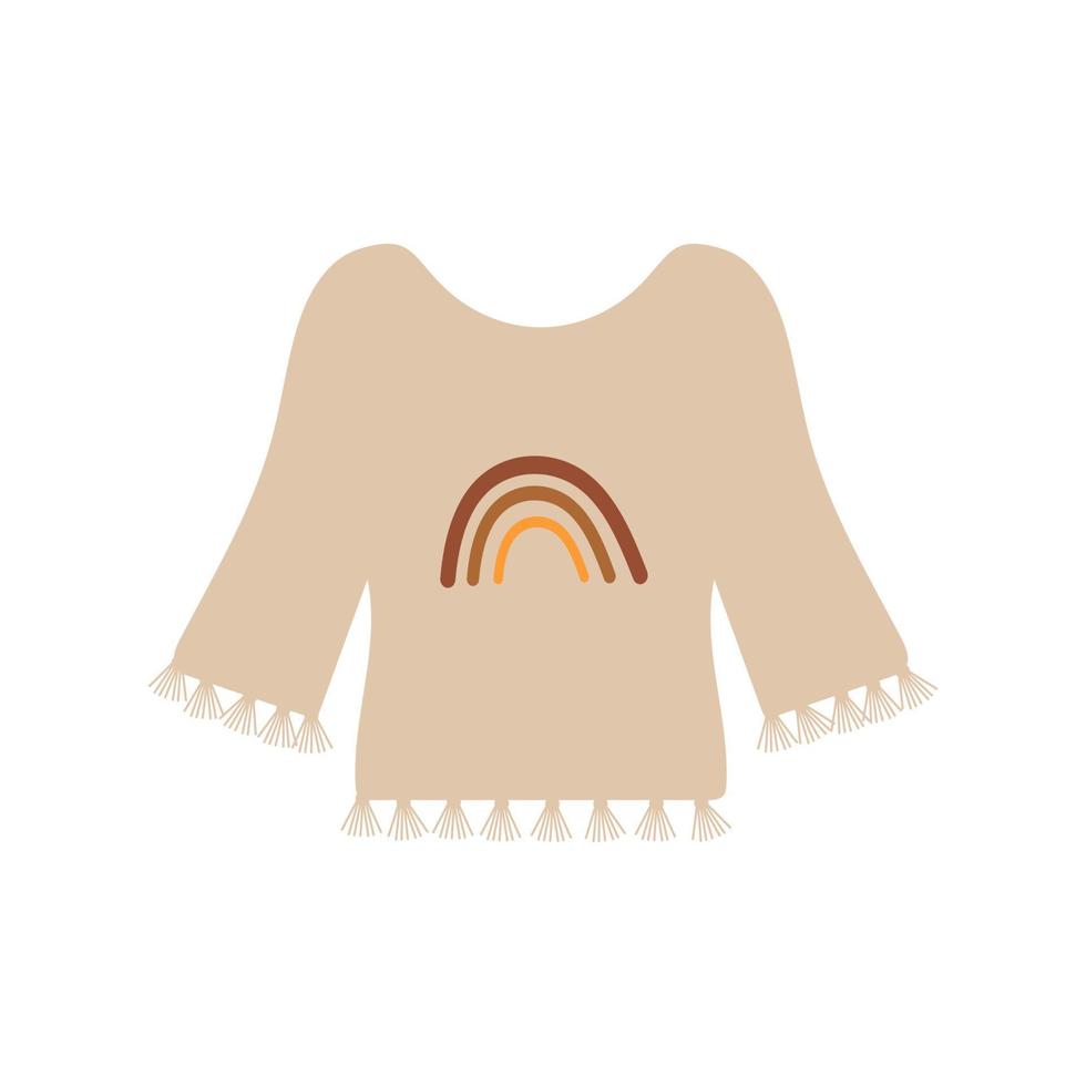 Boho outfit. Fringed blouse with rainbow print. vector